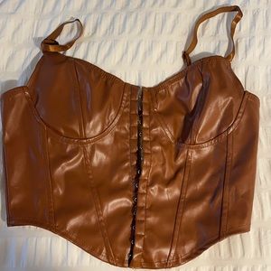 brown faux leather corset